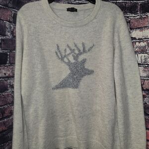 TALBOTS Silver reindeer cream LAMBSWOOL off white winter Christmas Sweater large